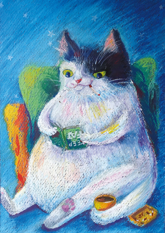 fat cat, cat lover, blue, brightly colour